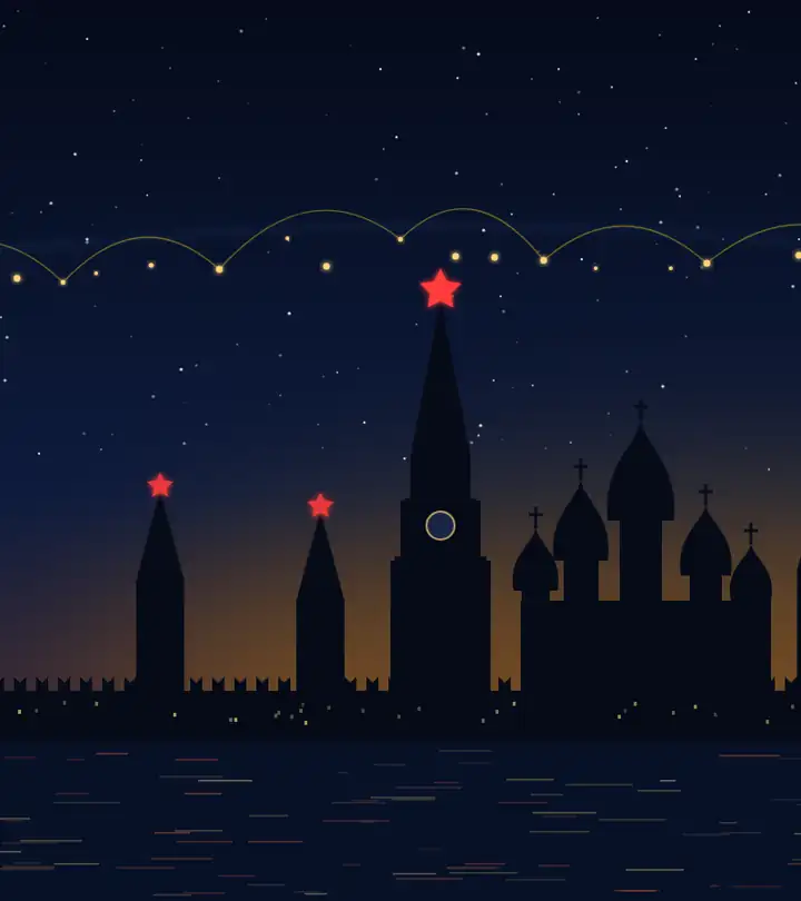 Ночная Москва: Спасская башня и огни делового центра